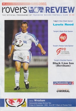 Tranmere Rovers v Wrexham Match Programme 2001-09-21